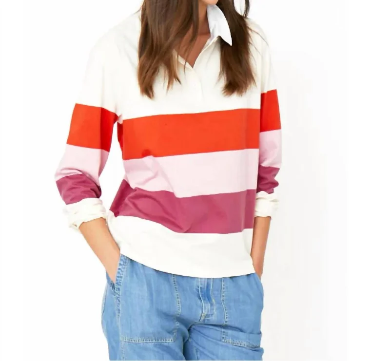 Rugby Tee In Poppy/blush/raspberry