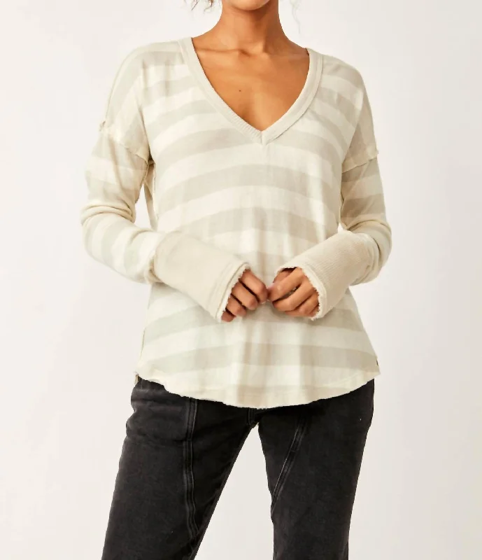 Sail Away Long Sleeve Tee In Natural/tan Stripes