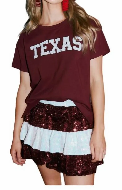 Sequin Texas Stars & Fringe T-Shirt In Maroon