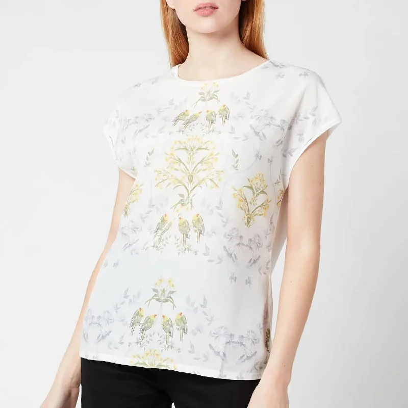 Sonjja Papyrus Printed Woven Front T-Shirt in White/Yellow