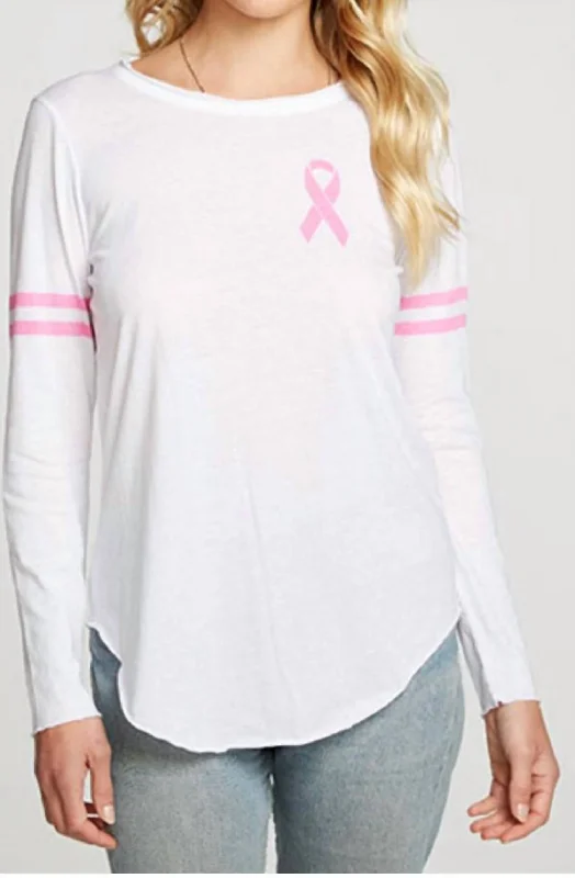 Vintage Jersey L/s Breast Cancer Awareness Charity Tee In White