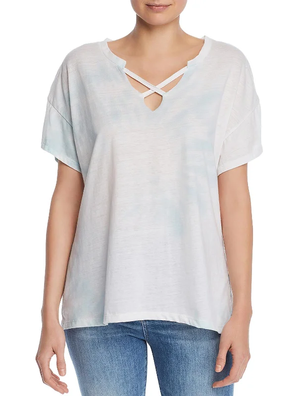 Womens Criss-Cross Neck Side Tie T-Shirt