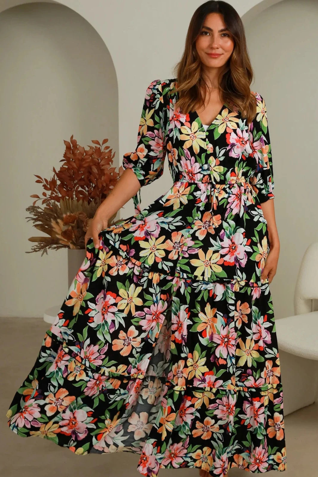 ALLORA MAXI DRESS Comfortable Satin Maxi Dress