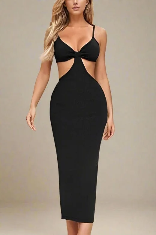 Aria Bodycon Day Maxi Dress - Classic Black Elegant Boho Maxi Dress