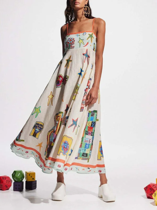 Bella's Graffiti Print Camisole Swing Maxi Dress Comfortable Flowy Maxi Dress