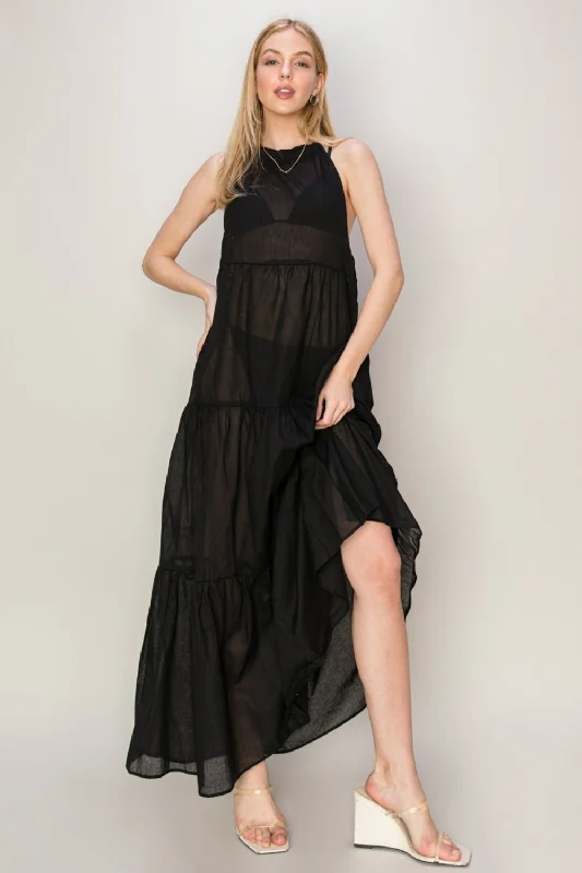 Blue Zone Planet |  HYFVE Halter Neck Cover Up Maxi Dress Elegant Lace-Up Maxi Dress
