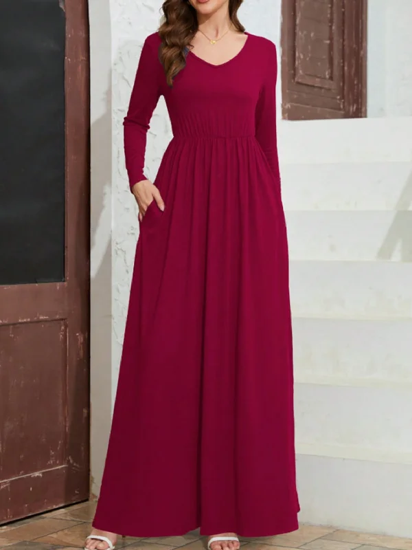Blue Zone Planet | Pocketed V-Neck Long Sleeve Maxi Dress Fashionable Off-Shoulder Maxi Dress Blue Zone Planet | Pocketed V-Neck Long Sleeve Maxi Dress Fashionable Off-Shoulder Maxi Dress