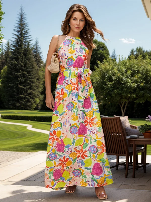 Blue Zone Planet |  Printed Grecian Neck Maxi Dress Classic V-Neck Maxi Dress