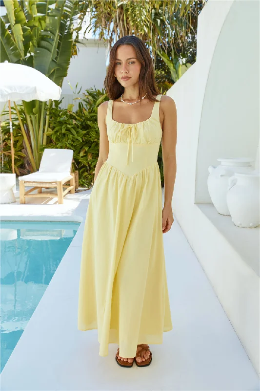 Calming Aura Linen Maxi Dress Yellow Fashionable Maxi Dress with Fringe