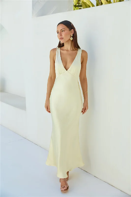 Cheers To You Satin Maxi Dress Yellow Trendy Ruffled Maxi Dress