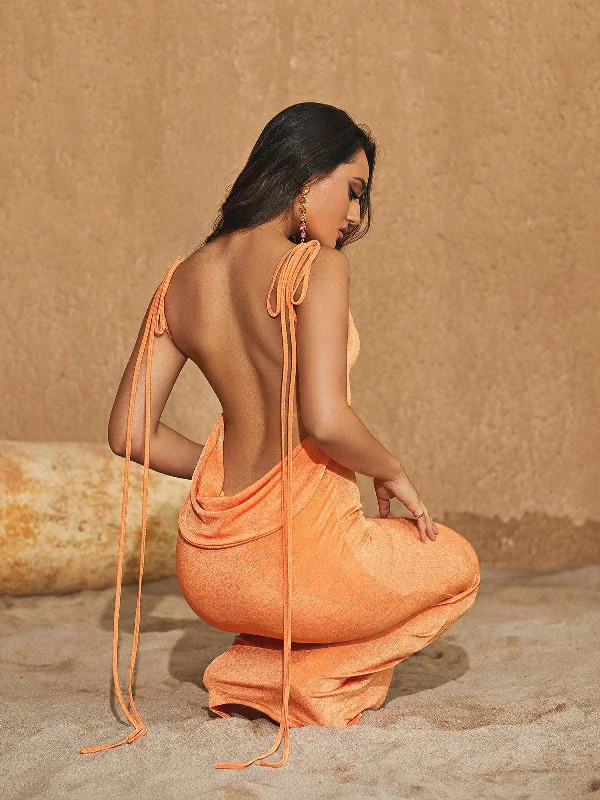 Egypt Backless Maxi Dress In Orange Chic Sleeveless Maxi Dress