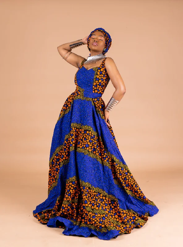 Esohe Ankara Maxi Dress | Blue and Orange African Print