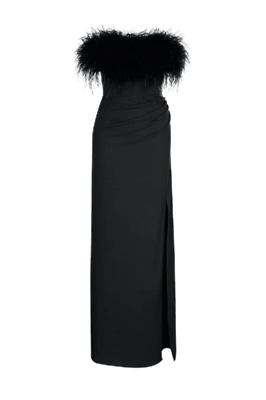 FEATHER-TRIMMED MAXI DRESS Elegant Velvet Maxi Dress