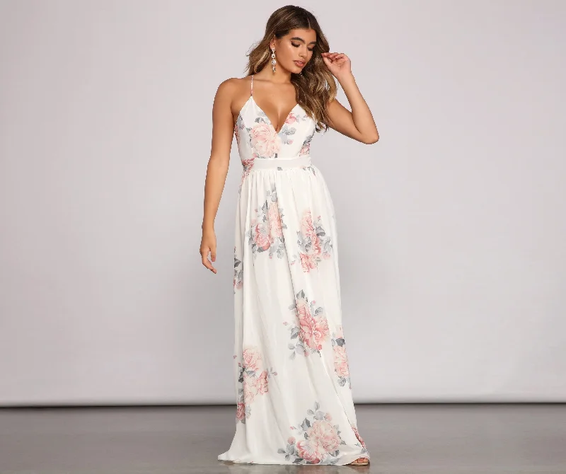 Forever Gorgeous Floral Charming Chiffon Maxi Dress