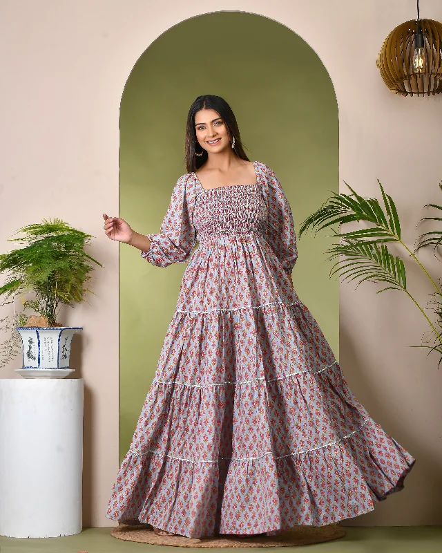 FROST BLUE COTTON MAXI DRESS Stylish V-Neck Maxi Dress
