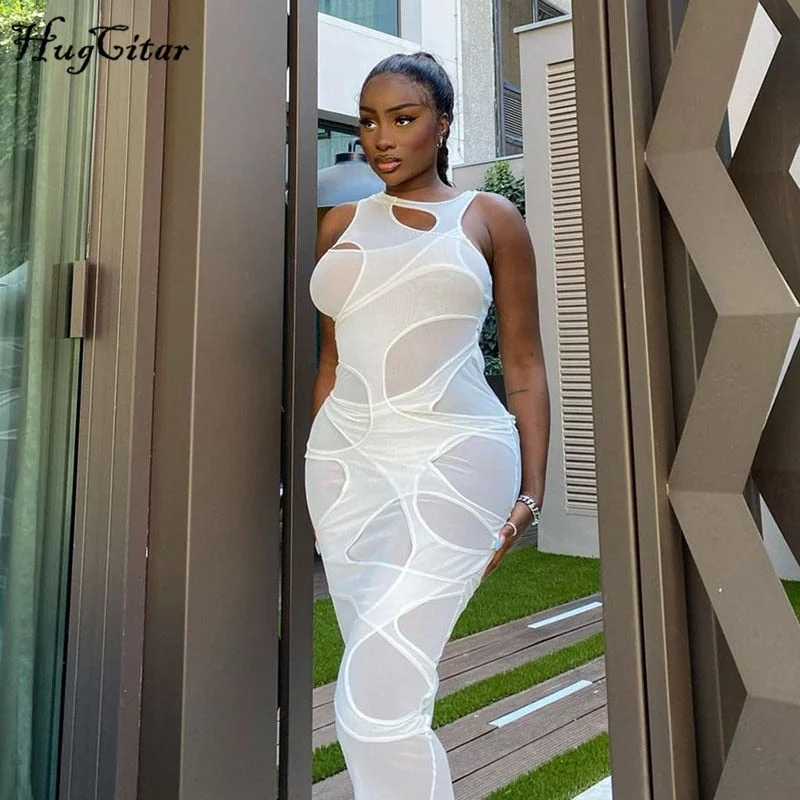 Hugcitar 2023 Sleeveless O-Neck Solid Patchwork Mesh Maxi Dress Autumn Winter Women Sexy Party Club Elegant Clthings Comfortable Fit-and-Flare Maxi Dress Hugcitar 2023 Sleeveless O-Neck Solid Patchwork Mesh Maxi Dress Autumn Winter Women Sexy Party Club Elegant Clthings Comfortable Fit-and-Flare Maxi Dress