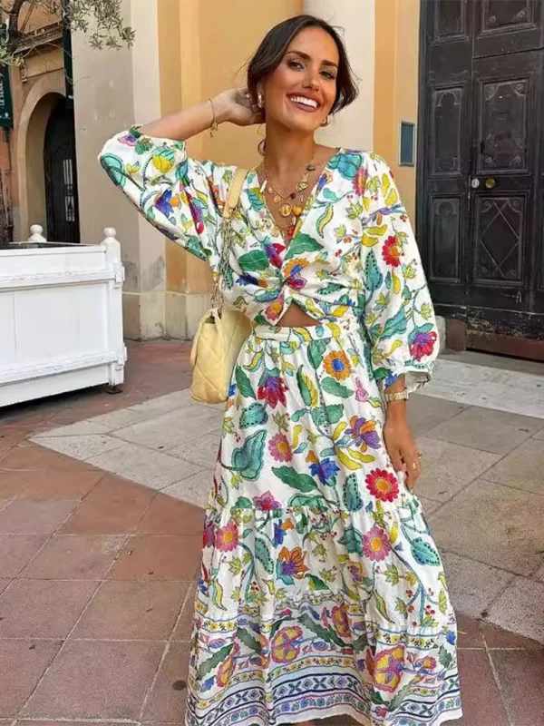 Blue Zone Planet | Isabella's Lantern Sleeve Floral Print Waist-baring Maxi Dress Elegant Maxi Dress with Lace Blue Zone Planet | Isabella's Lantern Sleeve Floral Print Waist-baring Maxi Dress Elegant Maxi Dress with Lace