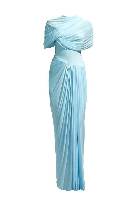 JASMINE BABY BLUE MAXI DRESS Cozy Maxi Dress with Slit