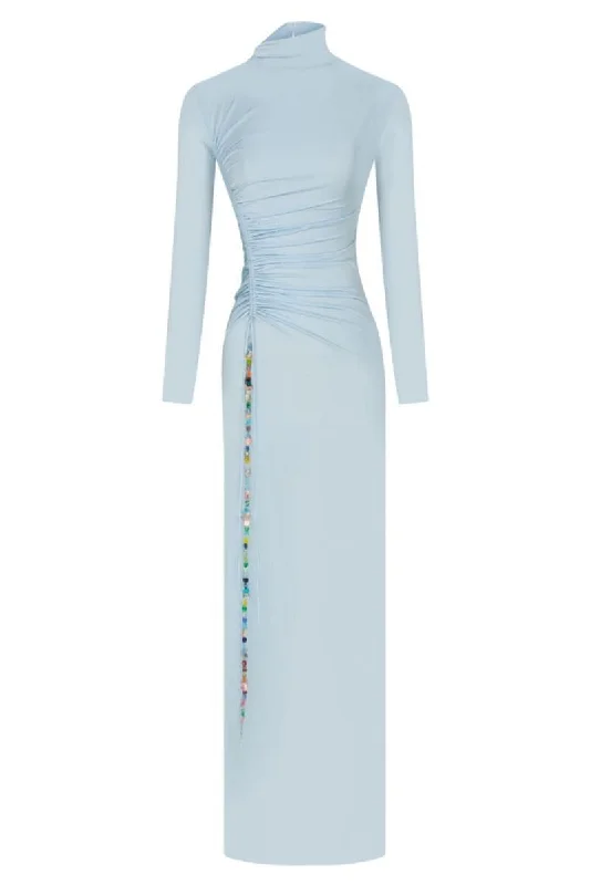 JERSEY MAXI DRESS WITH STONE ACCESSORIES Cozy Maxi Dress with Slit