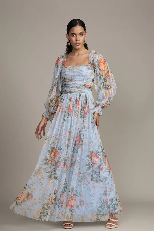 Lana Maxi Dress Blue Floral Print