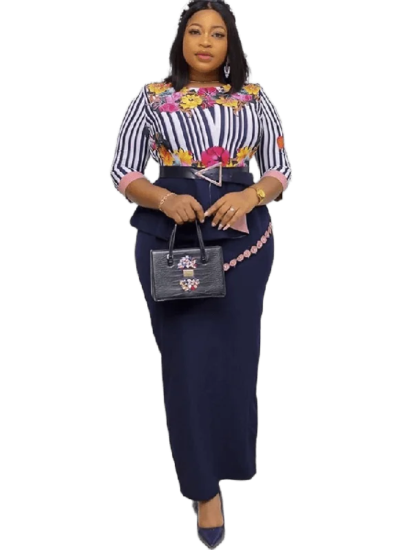 Long Sleeve Floral Print Maxi Dresses Trendy Maxi Dress with Belt