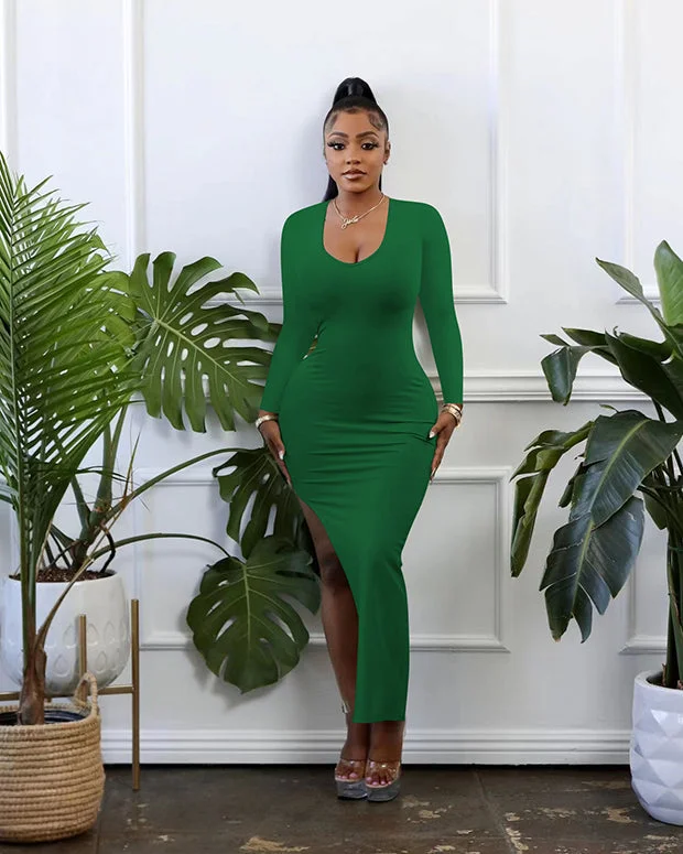 Long Sleeve High Slit Bodycon Maxi Dresses Trendy Short Sleeve Maxi Dress
