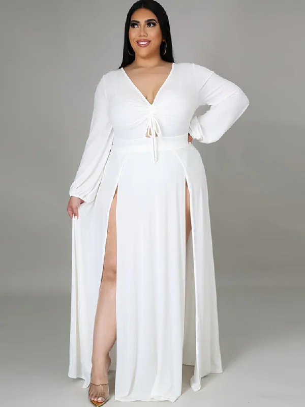 Long Sleeve V Neck Split Maxi Dresses Comfortable Casual Maxi Dress