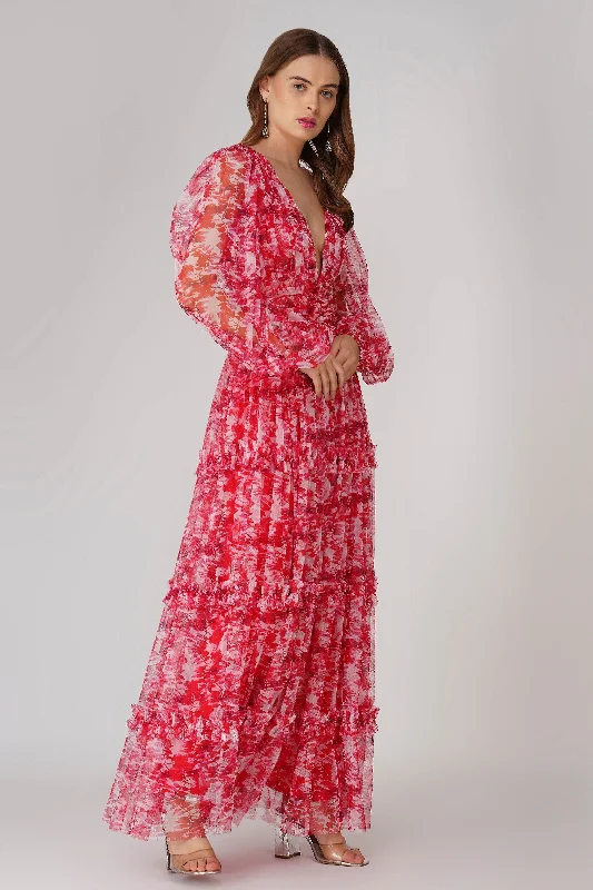 Lydia Maxi Dress in Red Floral