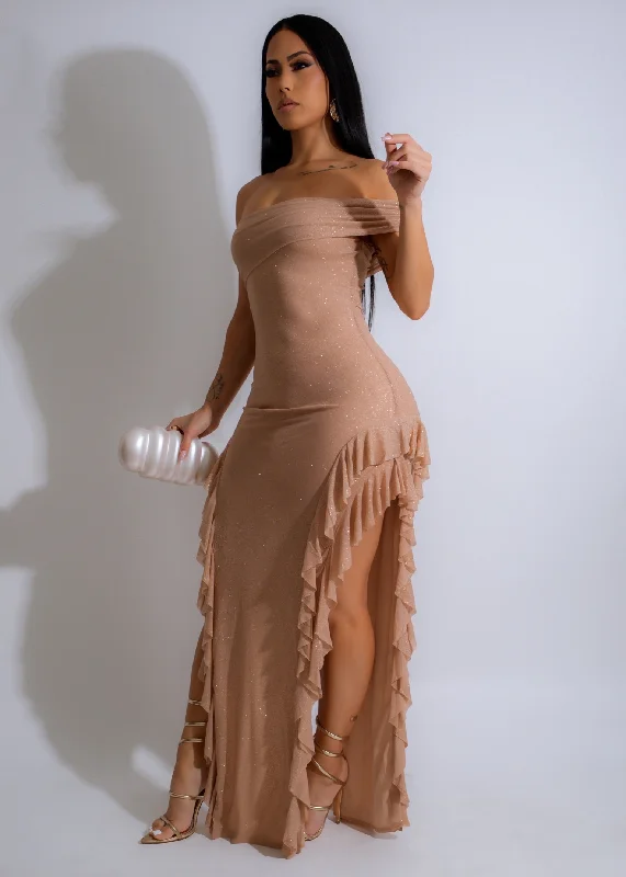 Moonlit Ruffle Maxi Dress Nude