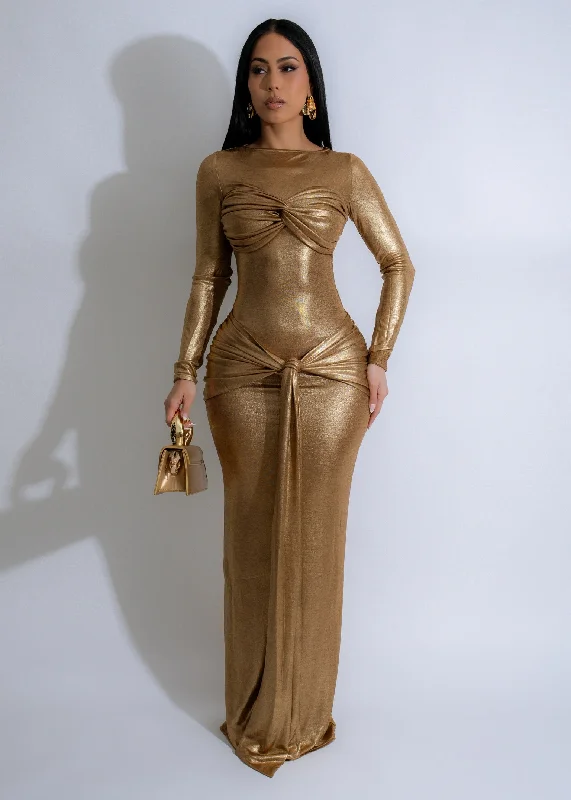 Mystical Ruched Maxi Dress Gold