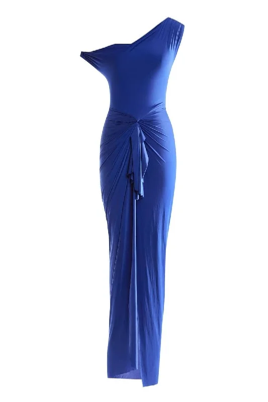 NELLIE ELECTRIC BLUE DRAPED MAXI DRESS Fashionable Chiffon Maxi Dress