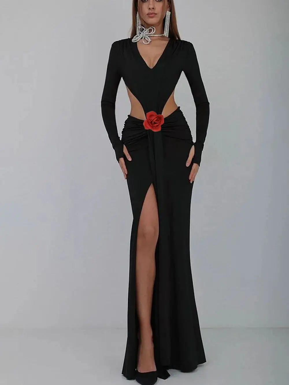 Luxury Long Sleeve Backless Maxi Dress Trendy Printed Maxi Dress