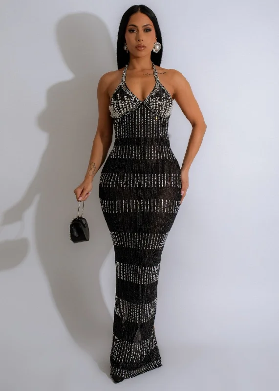 On To The Next Rhinestones Maxi Dress Black