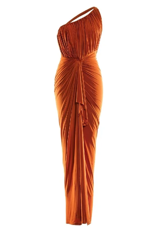 PATRICIA RUST DRAPED MAXI DRESS Trendy Maxi Dress with Lace