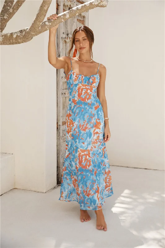 Peony Pillow Maxi Dress Blue Classic Solid Maxi Dress