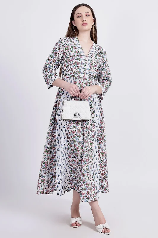 Panelled Cotton Maxi Dress - White Trendy Satin Maxi Dress
