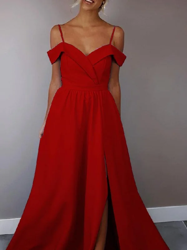 Red Spaghetti Strap Evening Party Maxi Dress Elegant Boho Maxi Dress