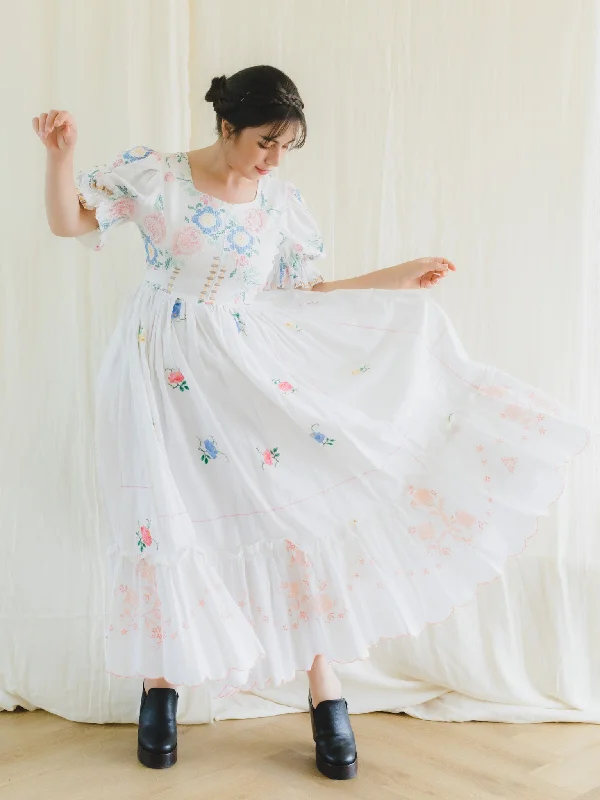 Re-Dress Upcycled Linen Patchwork Embroidery Maxi Dress