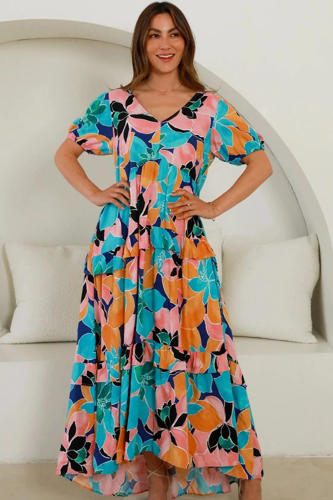 RIVER MAXI DRESS Fashionable Chiffon Tiered Maxi Dress