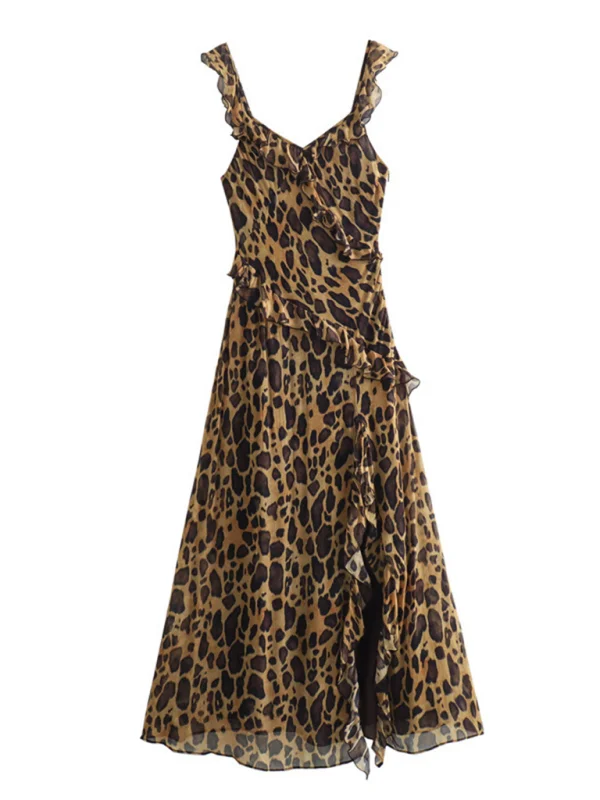 Blue Zone Planet | Roza's Ruffled Animal Print Fitted Sling A-Line Maxi Dress Fashionable Asymmetrical Maxi Dress Blue Zone Planet | Roza's Ruffled Animal Print Fitted Sling A-Line Maxi Dress Fashionable Asymmetrical Maxi Dress