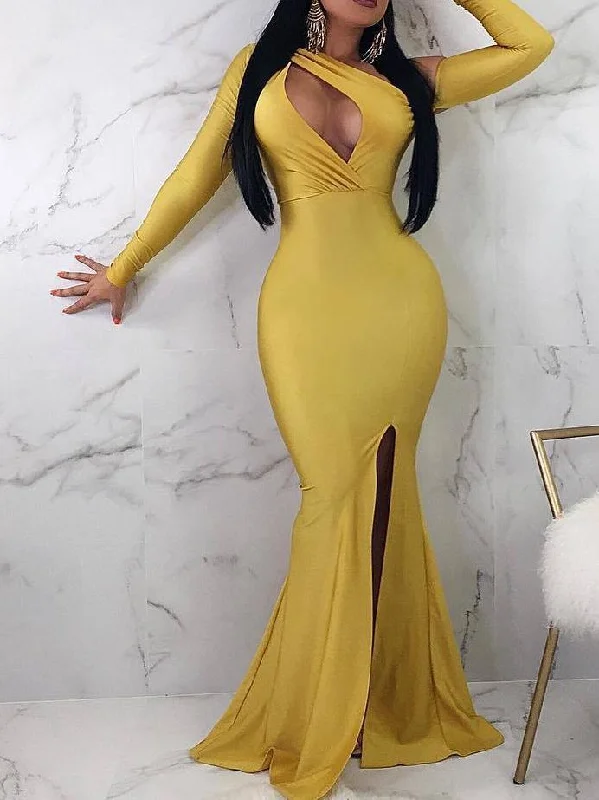 Sexy Long Sleeve Split Bodycon Evening Maxi Dress Fashionable Halter Neck Maxi Dress