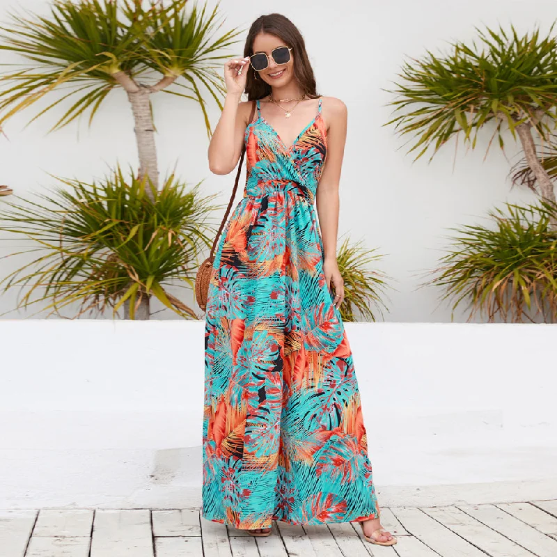 Sexy V Neck Bohemian Long Maxi Dresses Fashionable Faux Wrap Maxi Dress