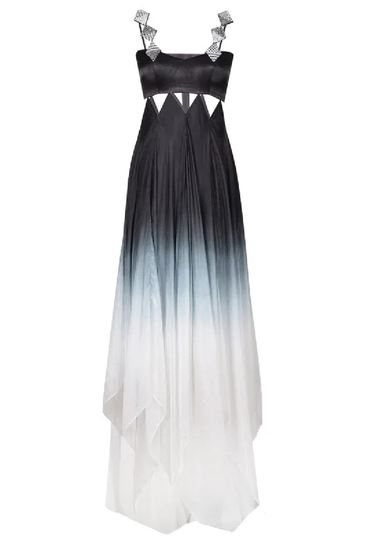 SILK GRADIENT MAXI DRESS WITH SEQUIN STRAPS Trendy V-Neck Maxi Dress