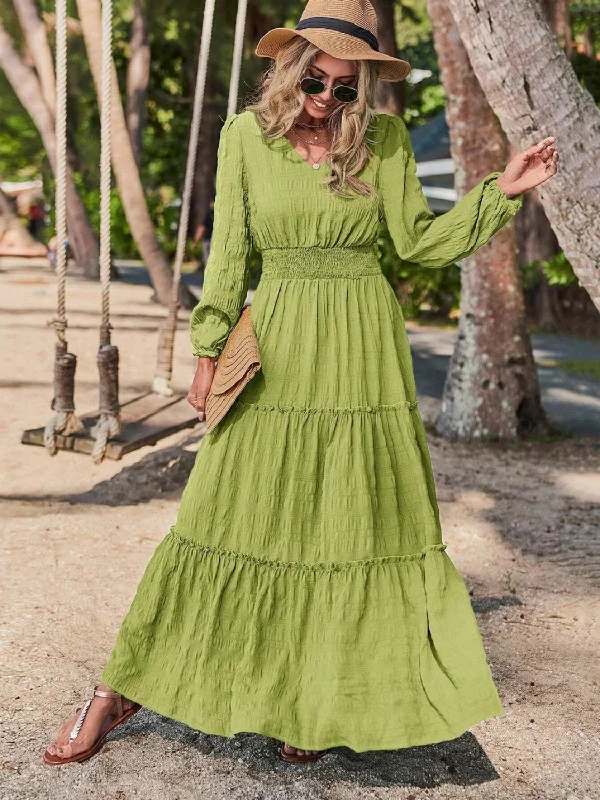 Smocked Waist V-Neck Maxi Dress Classic Black Maxi Dress