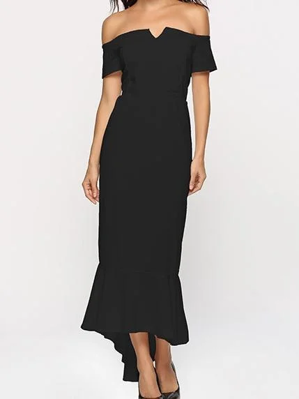 Solid Color Off Shoulder Irregular Evening Maxi Dress Chic Summer Floral Maxi Dress