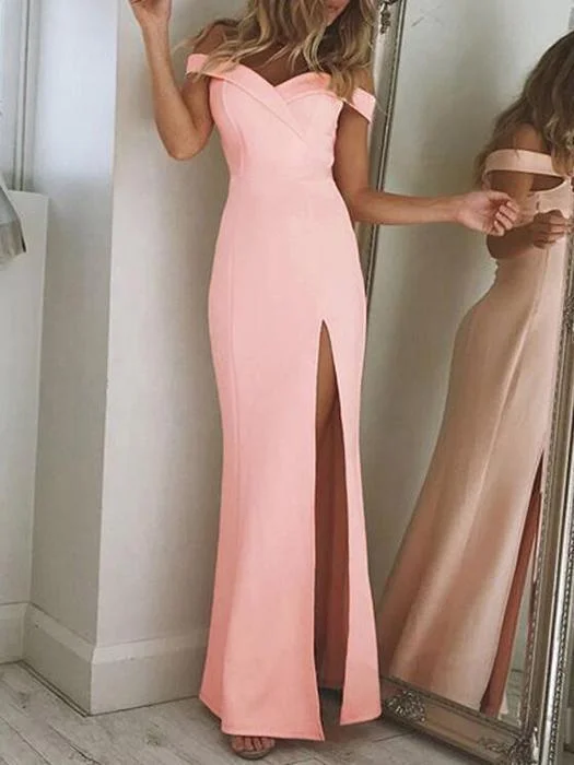 Solid Color Split Bodycon Party Maxi Dress Chic Summer Maxi Dress
