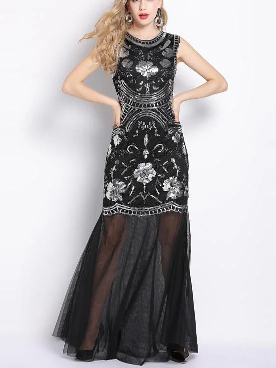 Summer New High-End Luxury Ladies Sleeveless Sequins Beaded Maxi Dress Elegant Wraparound Maxi Dress Summer New High-End Luxury Ladies Sleeveless Sequins Beaded Maxi Dress Elegant Wraparound Maxi Dress