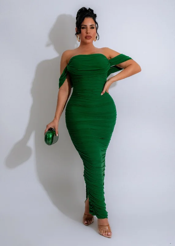 Sunset Drape Mesh Maxi Dress Green