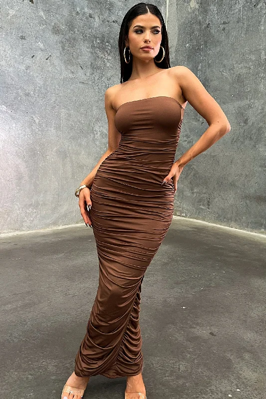 Tonic Maxi Dress - Brown Stylish Long Sleeve Maxi Dress