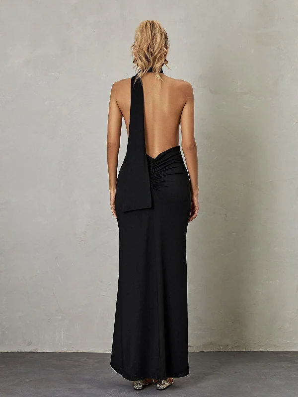 Toula Backless Maxi Dress In Black Chic Sleeveless Maxi Dress